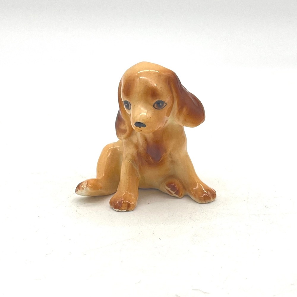 Vintage Miniature Ceramic Spaniel Puppy Figurine Made in Japan Glossy Brown Dog
